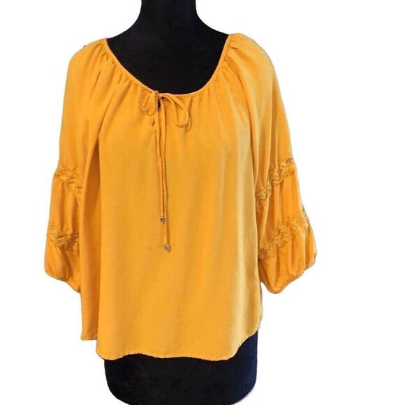 Adrienne Vittadini 2X rayon blend sunshine Yellow Peasant Poofy Sleeve Bohemian - Picture 14 of 16